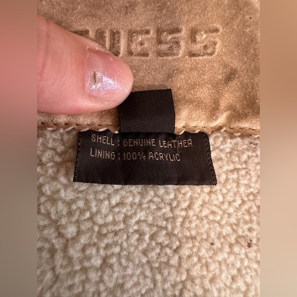 Guess y2k Suede Leather Faux Shearling Penny Lane Long Coat Jacket Size Large - Picture 5 of 7